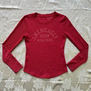 AMERICAN EAGLE Ski Mtn. Pass Thermal Waffle Long Sleeve Top Sweater